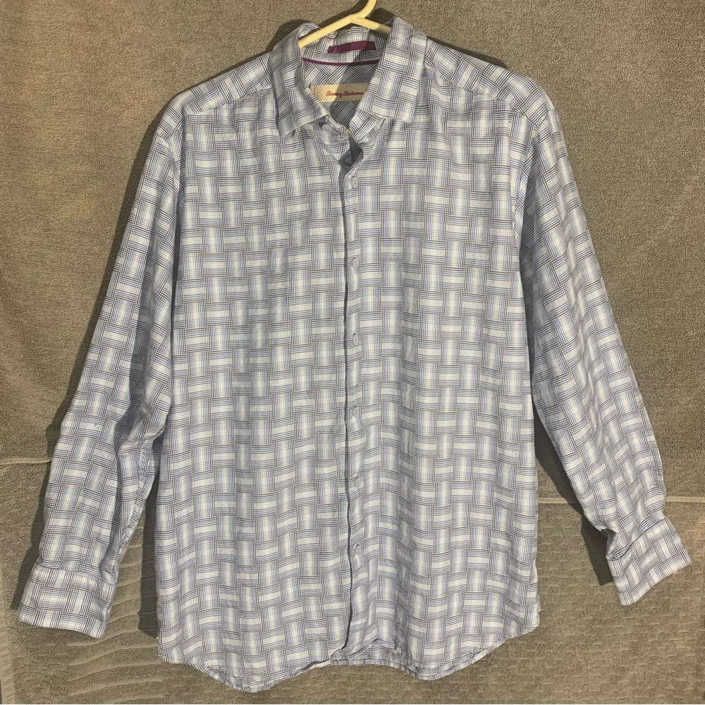 Tommy Bahama Shirt Mens Small Blue Black Long Sleeve Button Up Plaid Formal